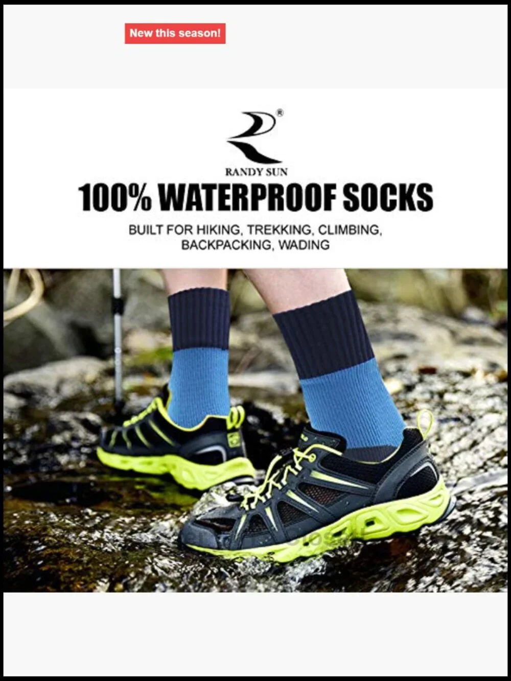 Unisex Waterproof Hiking Trail Running Crew Socks, Breathable Coolmax
